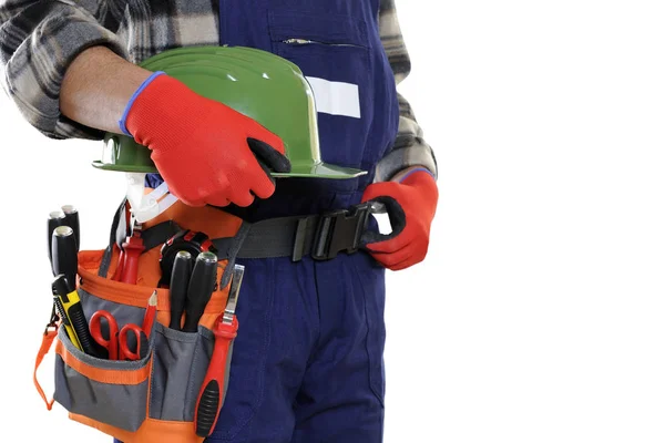 Young electrician technician in workwear isolated on white backg — Stock Photo, Image