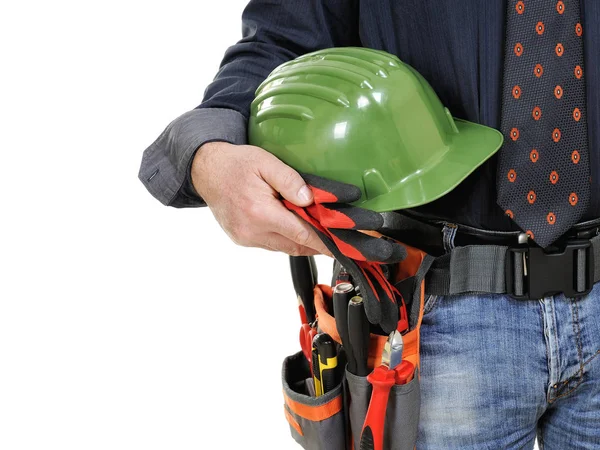 Close-up of an elegant electrician technician isolated on white — Stock Photo, Image