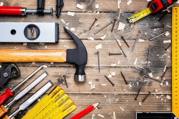 Carpenter's work tools. Carpentry. — Stock Photo, Image