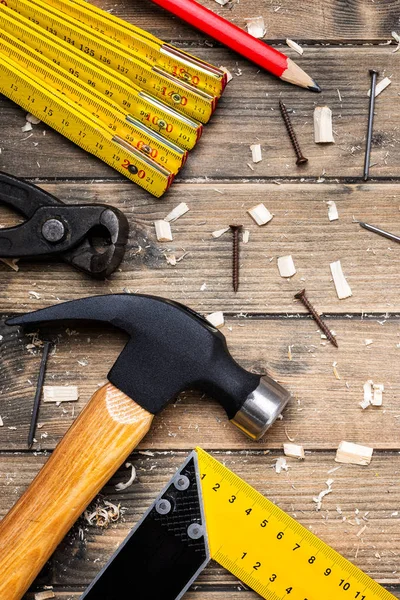 Herramientas de trabajo de Carpenter. Carpintería . —  Fotos de Stock