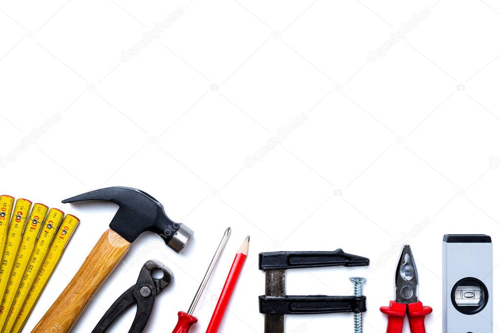 Carpenter's work tools. Carpentry.