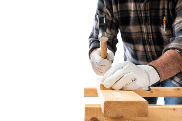 Carpenter at work on wooden boards. Carpentry. — 스톡 사진