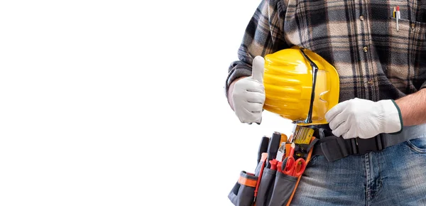 Elektricien Laat Tekenen Met Duim Omhoog Hij Draagt Beschermende Handschoenen — Stockfoto