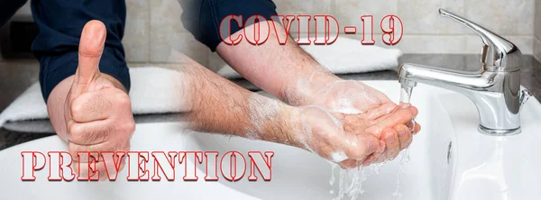 Prévention Coronavirus Lavage Des Mains Eau Chaude Savonneuse Arrête Infection — Photo
