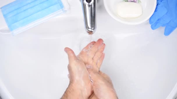 Prévention Coronavirus Lavage Des Mains Eau Chaude Savonneuse Utilisation Masque — Video