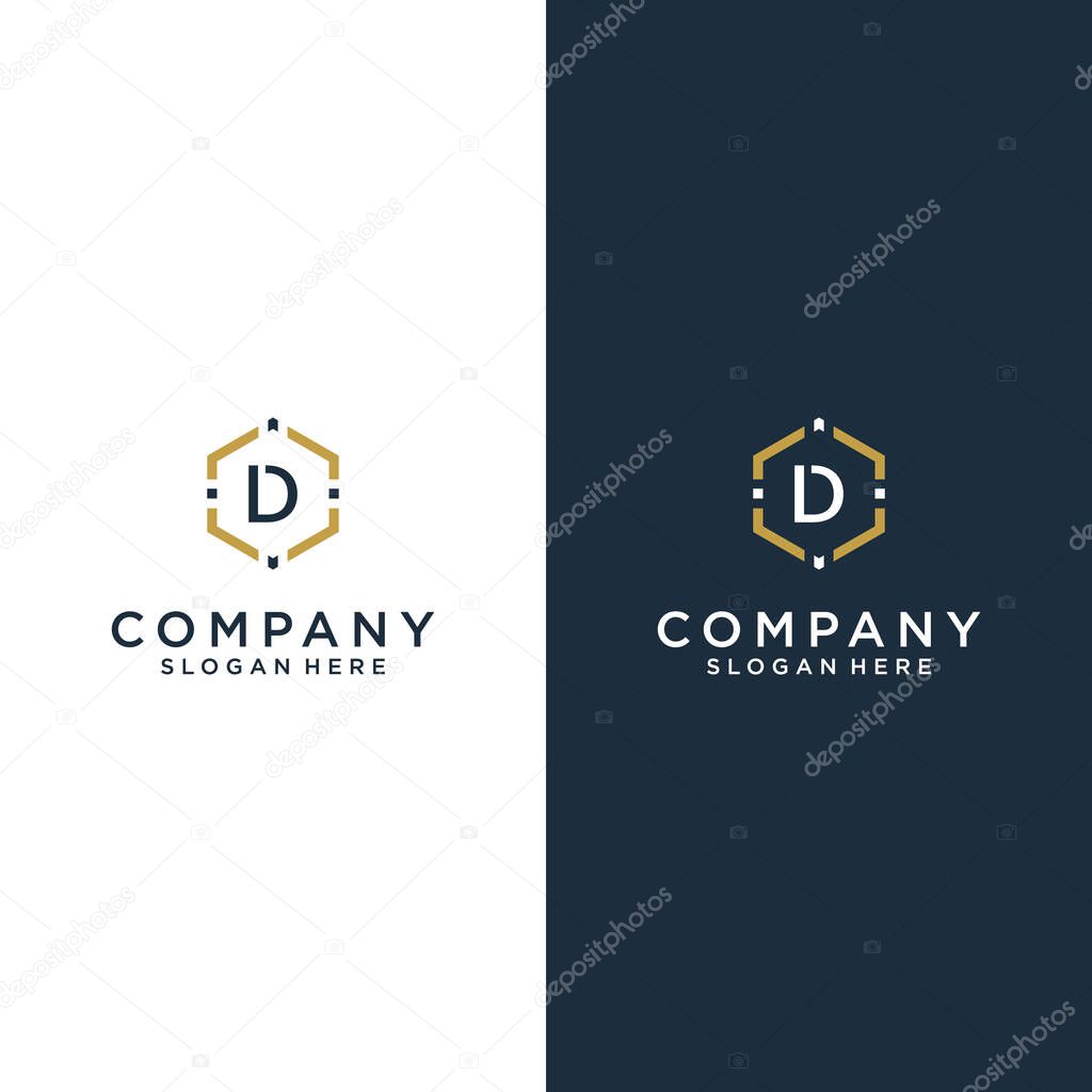 initial letter d hexagonal emblem logo design template
