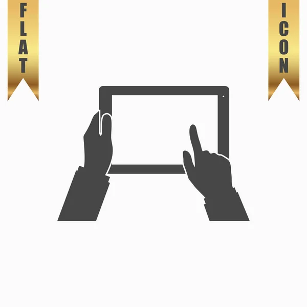 Tablet PC en manos humanas. Ilustración de vector de estilo plano — Vector de stock