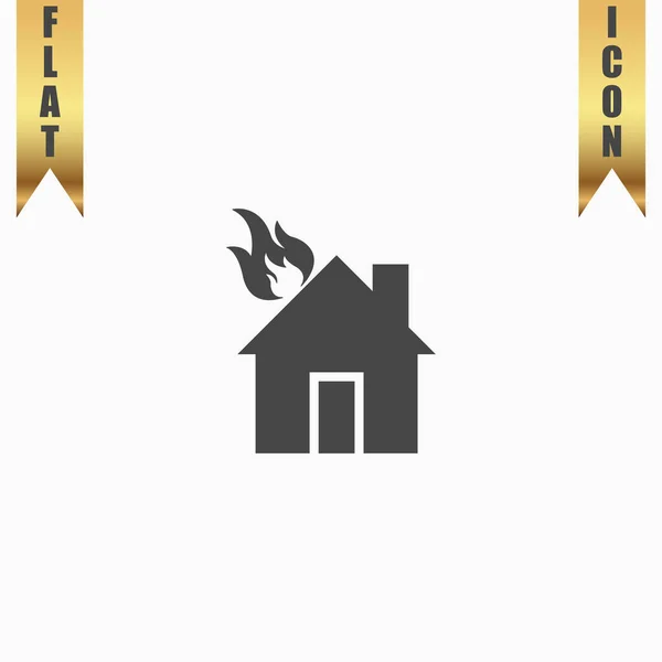 Casa en el fuego icono del vector — Vector de stock