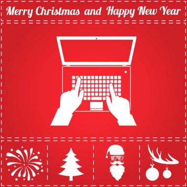 Programming and coding, development Icon Vector. And bonus symbol for New Year - Santa Claus, Christmas Tree, Firework, Balls on deer antlers clipart svg vector 