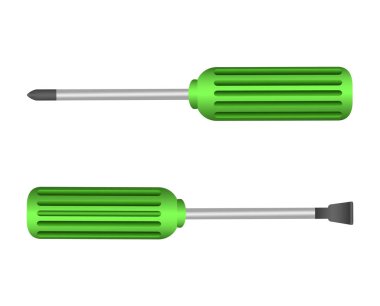 Different types of screwdrivers set on white background