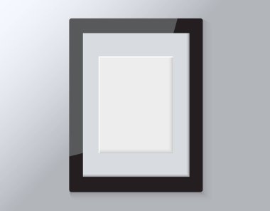 Gerçekçi boş ahşap modern yatay resim çerçevesi gri arkaplanda izole edildi.