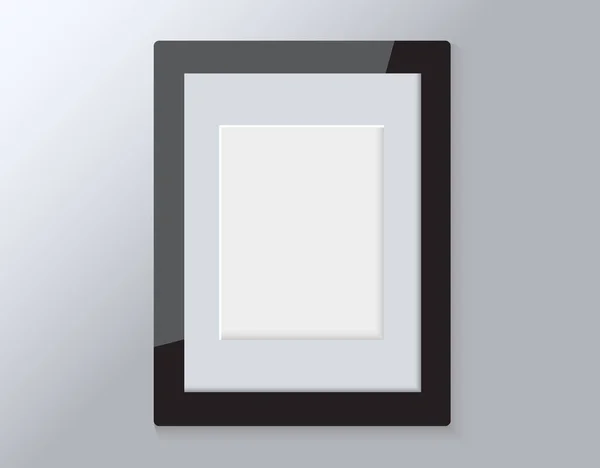 Realistic empty wooden modern horizontal picture frame isolated on grey background. — Stock Vector