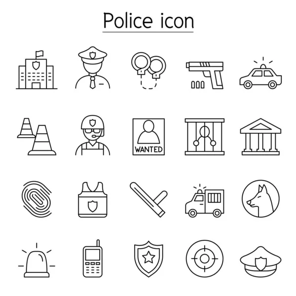 İnce çizgi stilinde polis Icon set