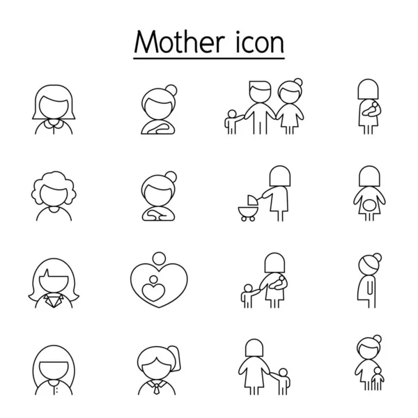 Icono de madre y mujer en estilo de línea delgada — Vector de stock