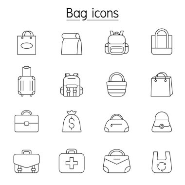 İnce çizgi stilinde çanta Icon set