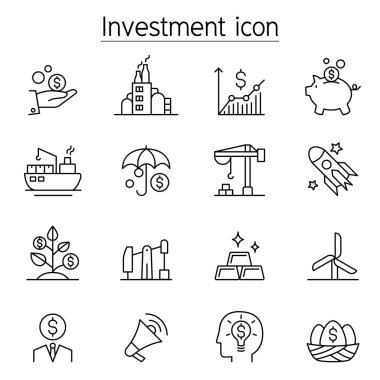 İnce çizgi stilinde yatırım Icon set