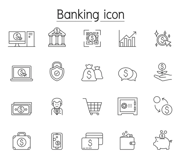 Icono de banca en línea establecido en estilo de línea delgada — Vector de stock