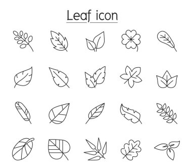 İnce çizgi stilinde yaprak Icon set