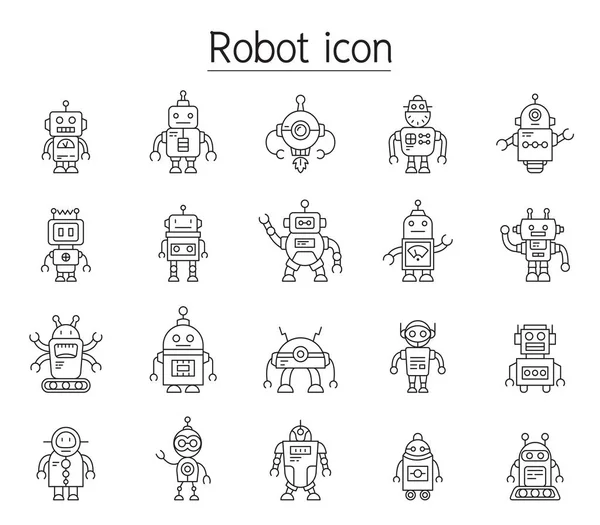 İnce çizgi stilinde robot Icon set