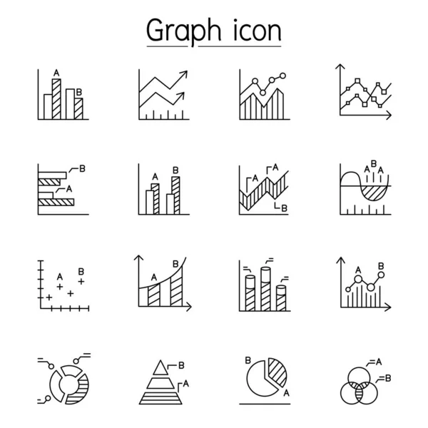 グラフ、チャート、図、データ、細い線で設定されたインフォグラフィックアイコン — ストックベクタ