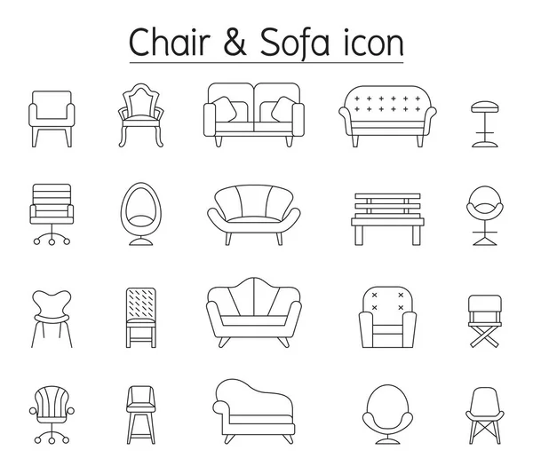 Chair and sofa icon set in thin line style