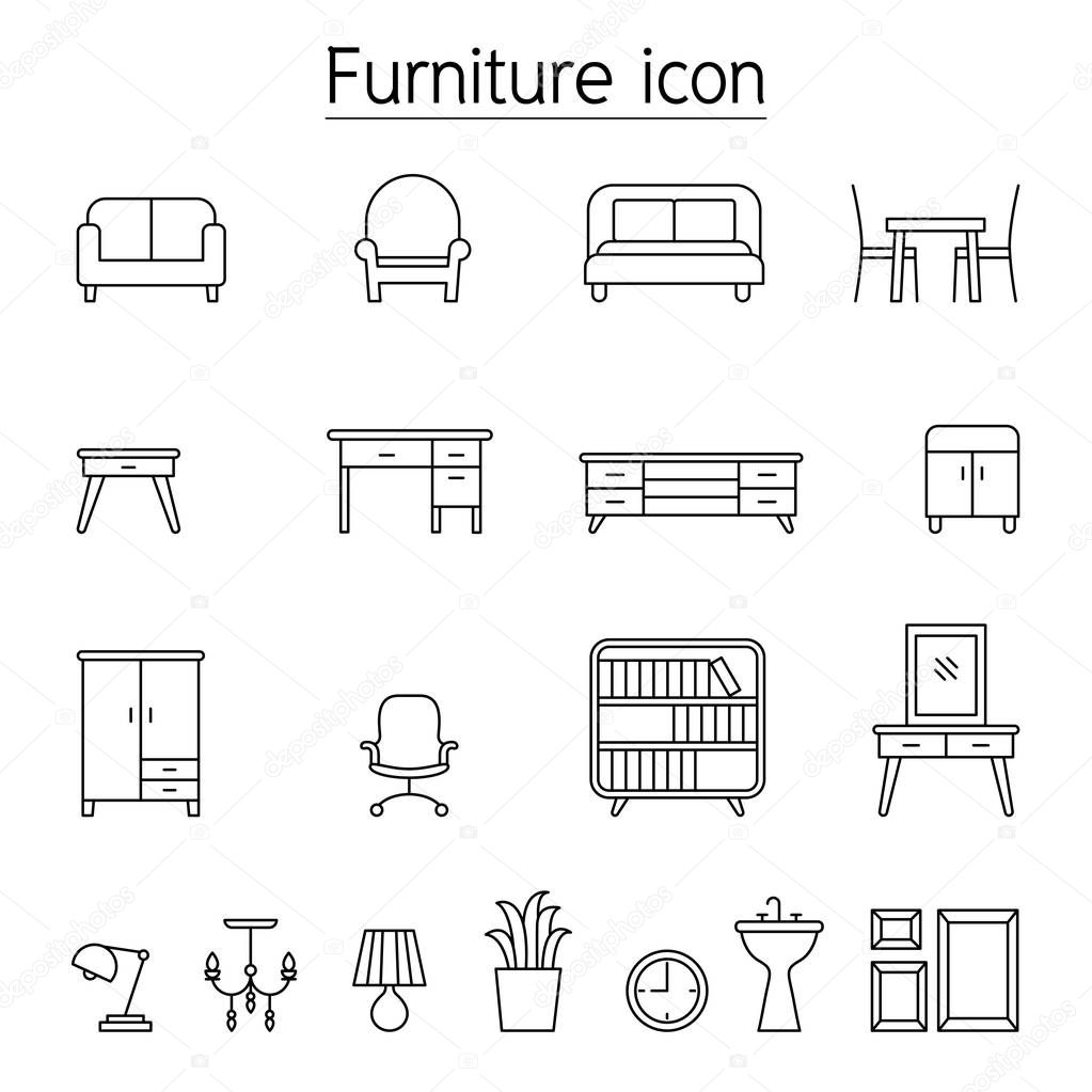 Furniture icon set in thin line style