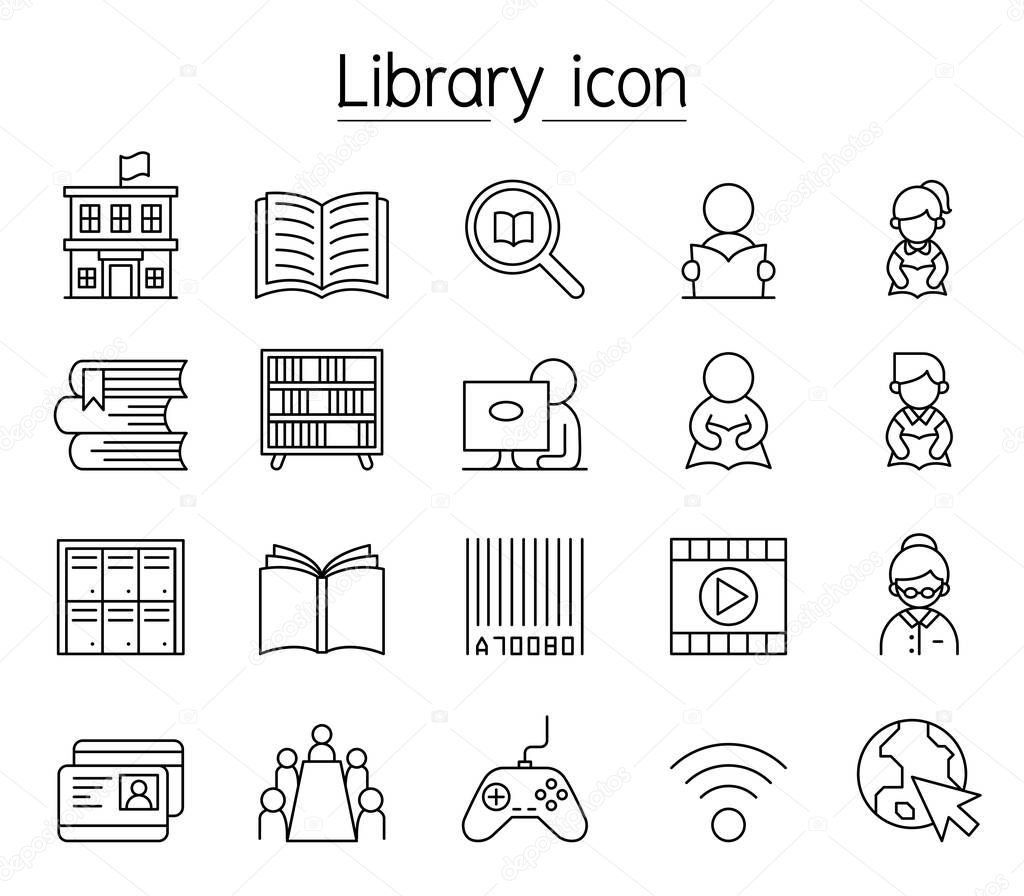 Library icon set in thin line style