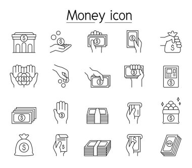 İnce çizgi stilinde Finans ve bankacılık Icon set