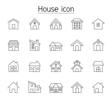 İnce çizgi stili ev Icon set