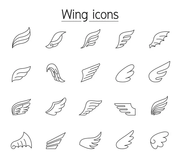 İnce çizgi stili kanat Icon set