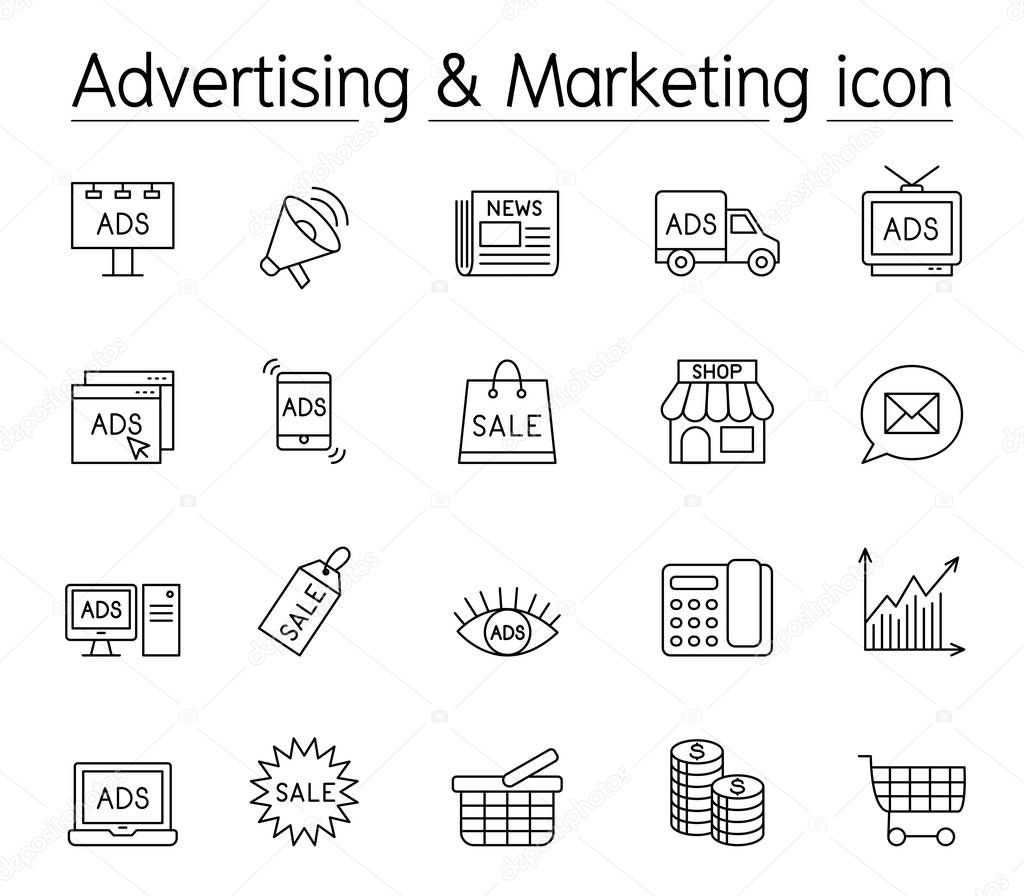 Advertising & Marketing icon set in thin line style