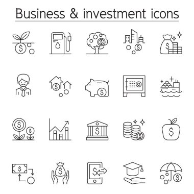 İnce çizgi stilinde yatırım Icon set
