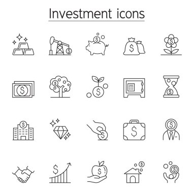 İnce çizgi stilinde yatırım Icon set