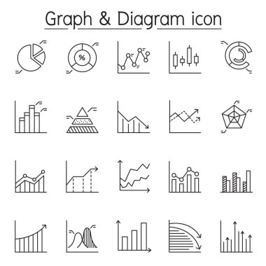 Graph, diagram & chart icon set in thin line style