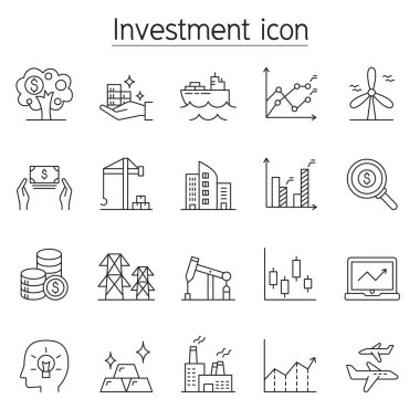 İnce çizgi stilinde yatırım Icon set