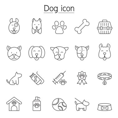 İnce çizgi stilinde köpek Icon set