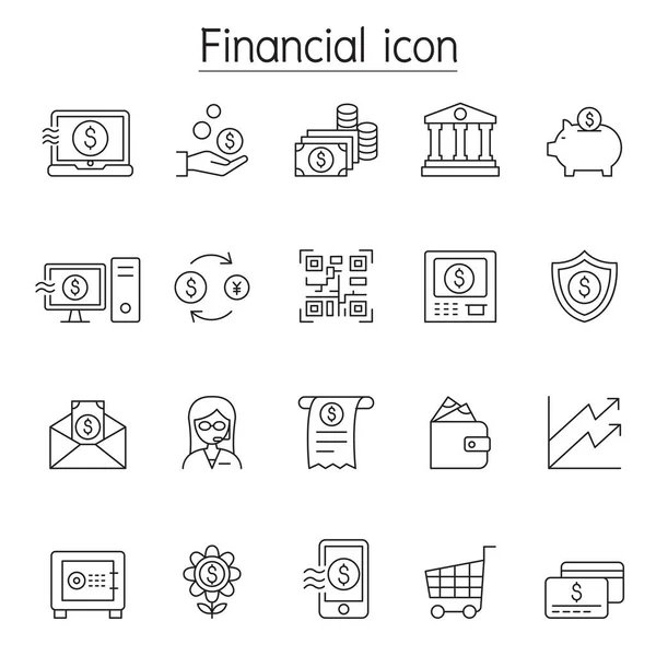 Финансовая и банковская иконка в стиле "тонкой линии" — стоковый вектор