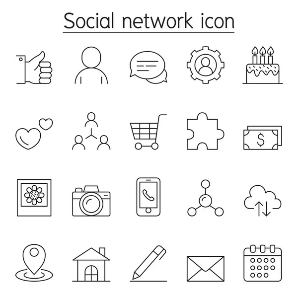 Icône de réseau social mis dans le style de ligne mince — Image vectorielle