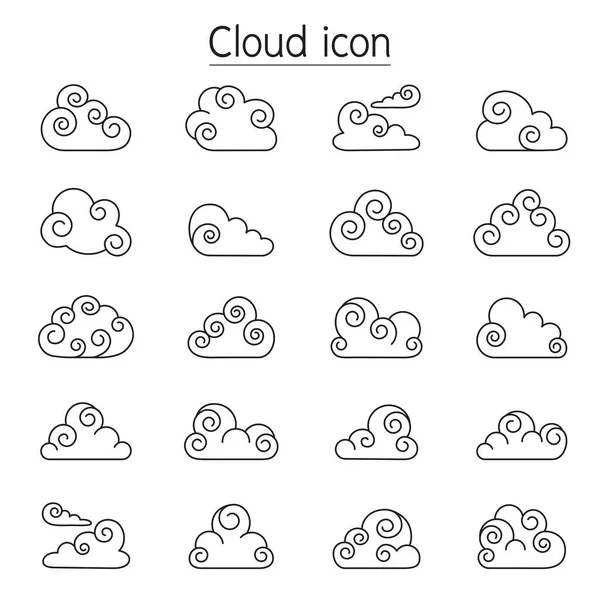 Iconos vectoriales Curl Cloud establecidos en stlye de línea delgada — Vector de stock