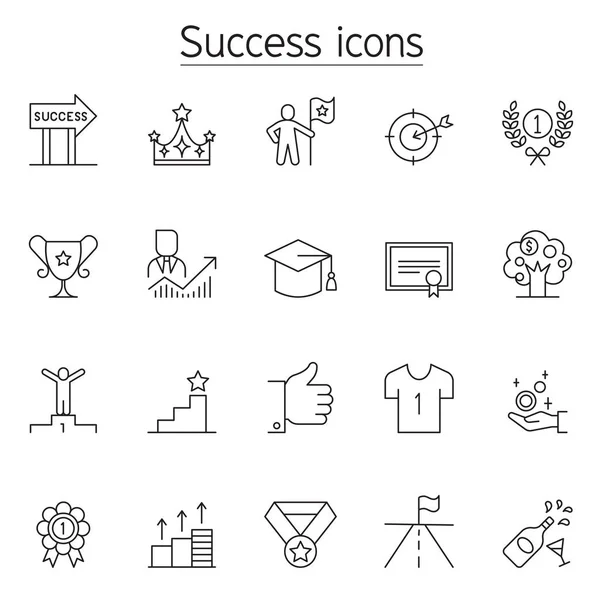 Icono de éxito establecido en estilo de línea delgada — Vector de stock