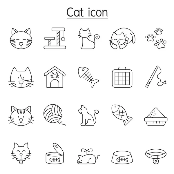 Cat icons set in thin line style — Stock Vector