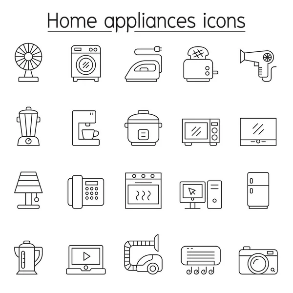 Ícones de eletrodomésticos definidos em estilo de linha fina —  Vetores de Stock