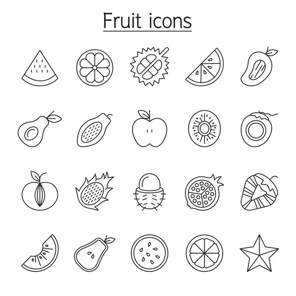 Iconos de fruta establecidos en estilo de línea delgada — Vector de stock