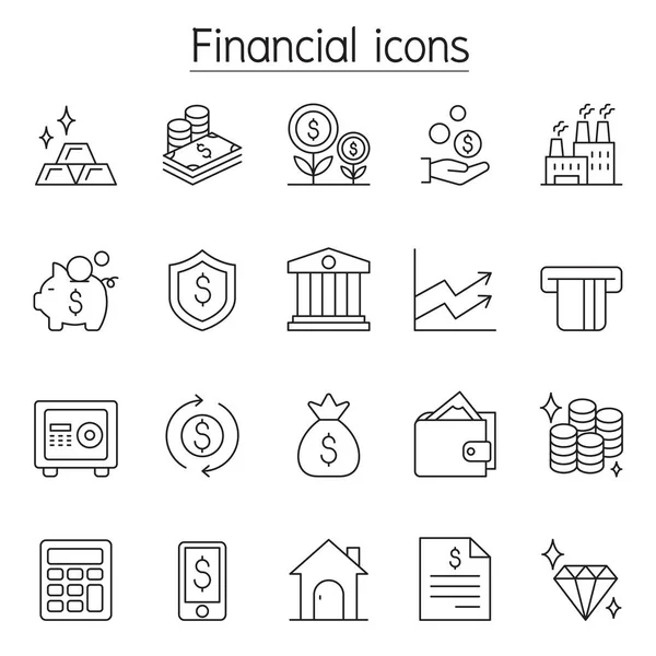 Icône financière et bancaire en ligne fine stlye — Image vectorielle