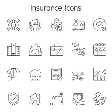 İnce çizgi stilinde sigorta Icon set