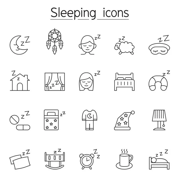 Icono Dormir Conjunto Estilo Línea Delgada — Archivo Imágenes Vectoriales