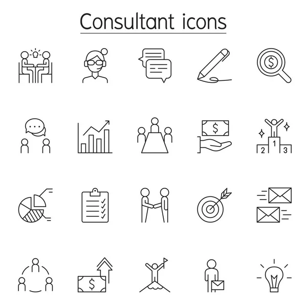 İnce çizgi stilinde iş danışmanlık Icon set
