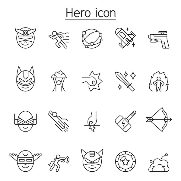 Super Héroe Icono Establecido Estilo Línea Delgada — Vector de stock