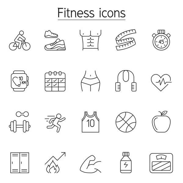 Fitness ve egzersiz simgesi ince çizgi biçiminde ayarlandı