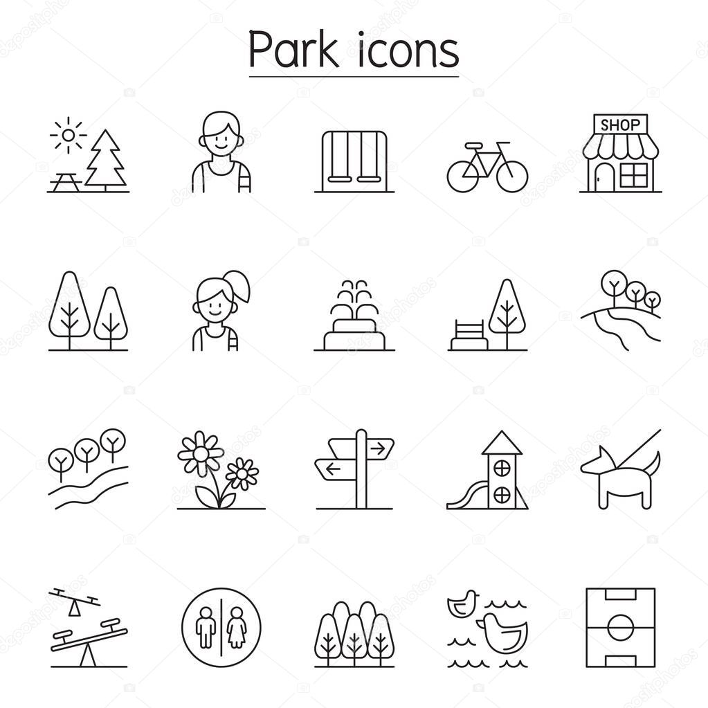 Park icon set in thin line style